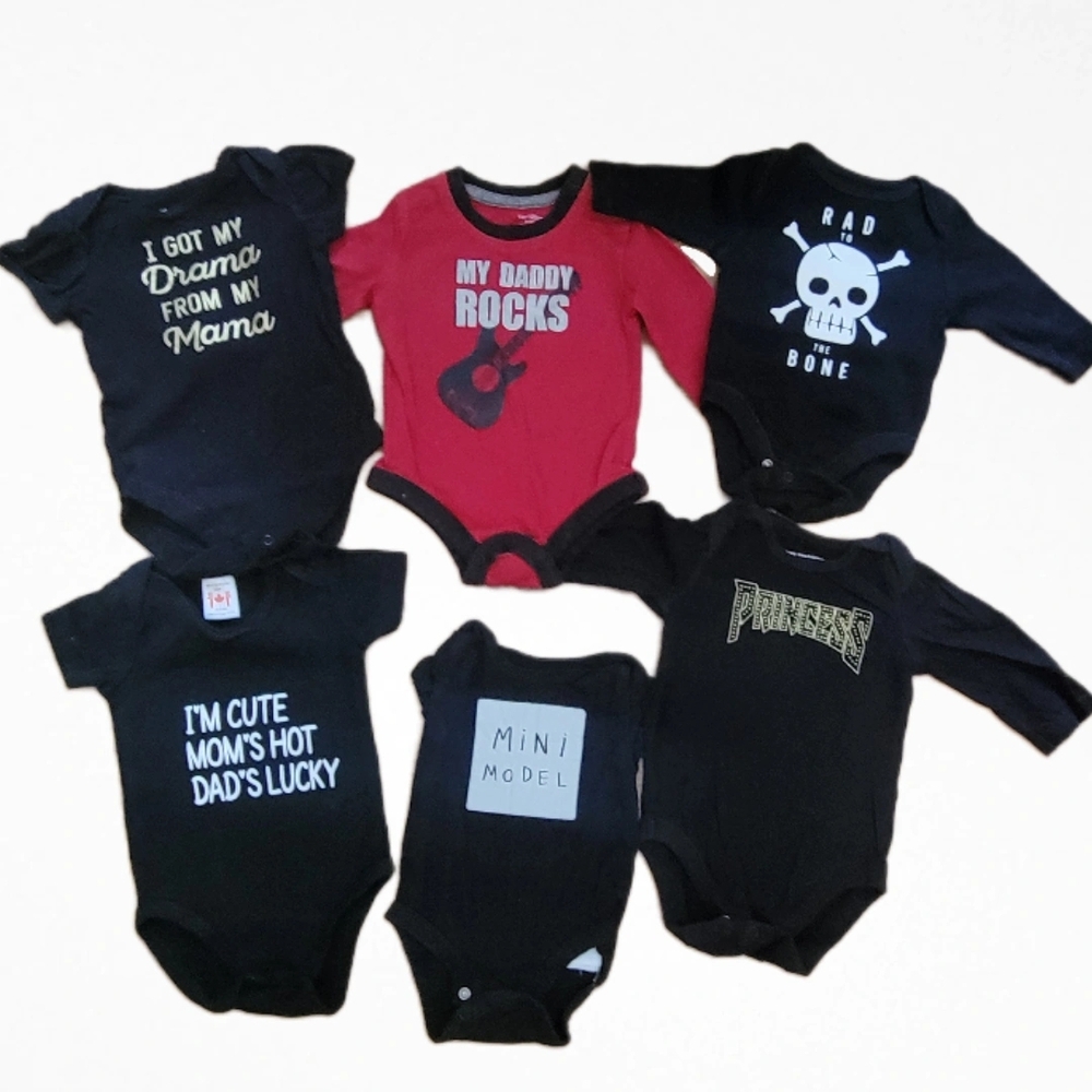 Assorted Graphic Baby Bodysuits - Black and Red